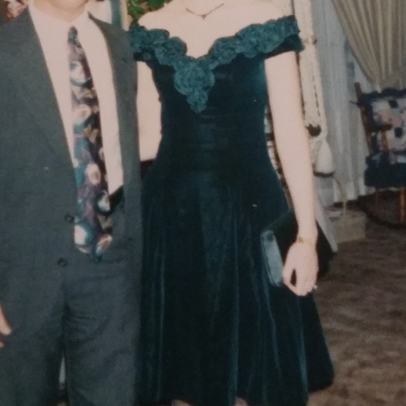 Dark Green Velvet Cocktail Dress Vintage 90's Y2K - Picture 15 of 15